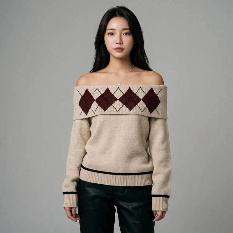 Pull Jacquard Épaule Dénudée