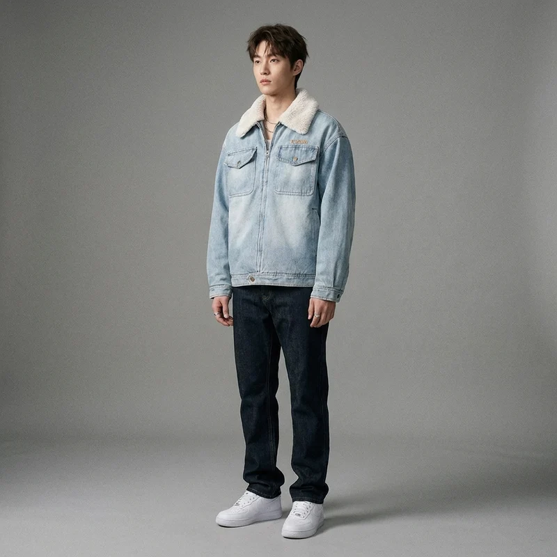 Veste en Denim Doublée Hiver