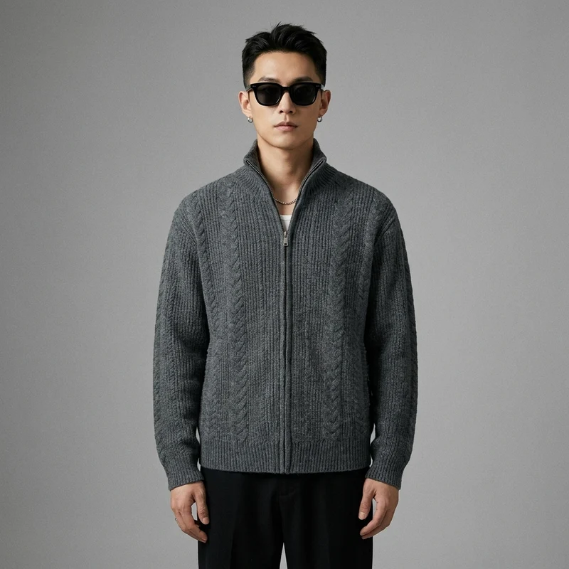 Pull Zippé Col Montant Tricoté
