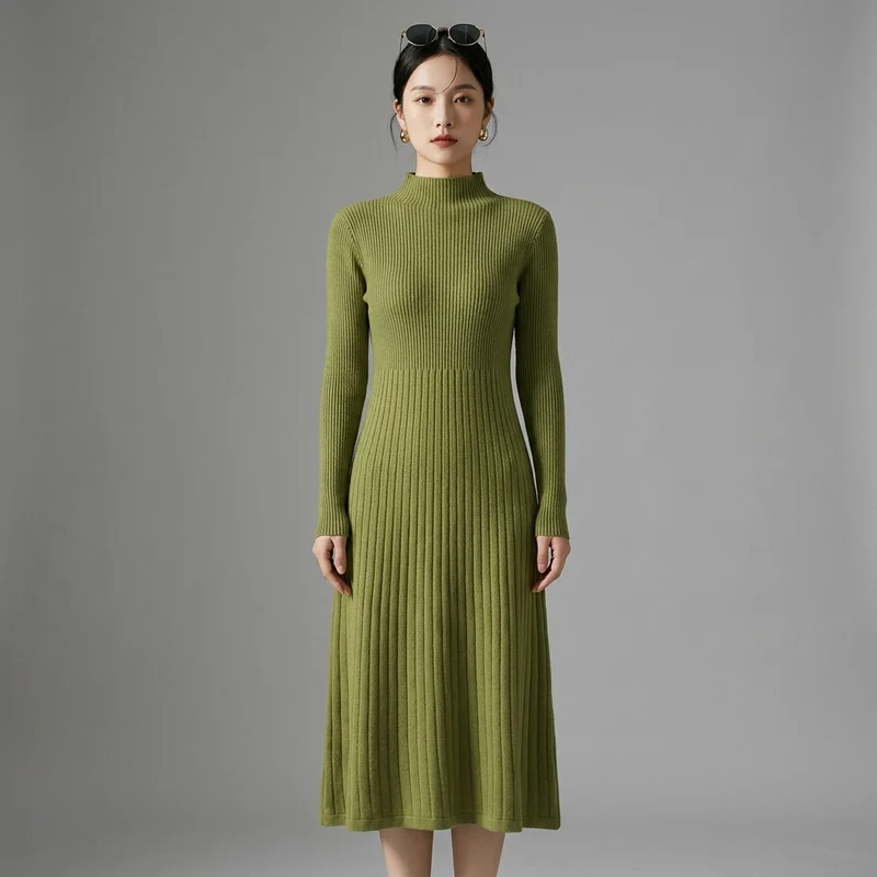 Robe Pull Mi-Longue Col Roulé