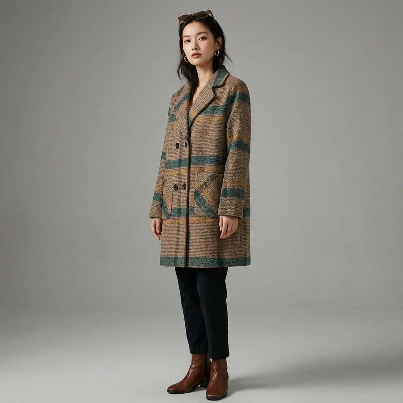 Manteau Chaud à Carreaux Chic