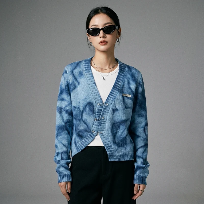 Cardigan Col V Tie-Dye Oversize