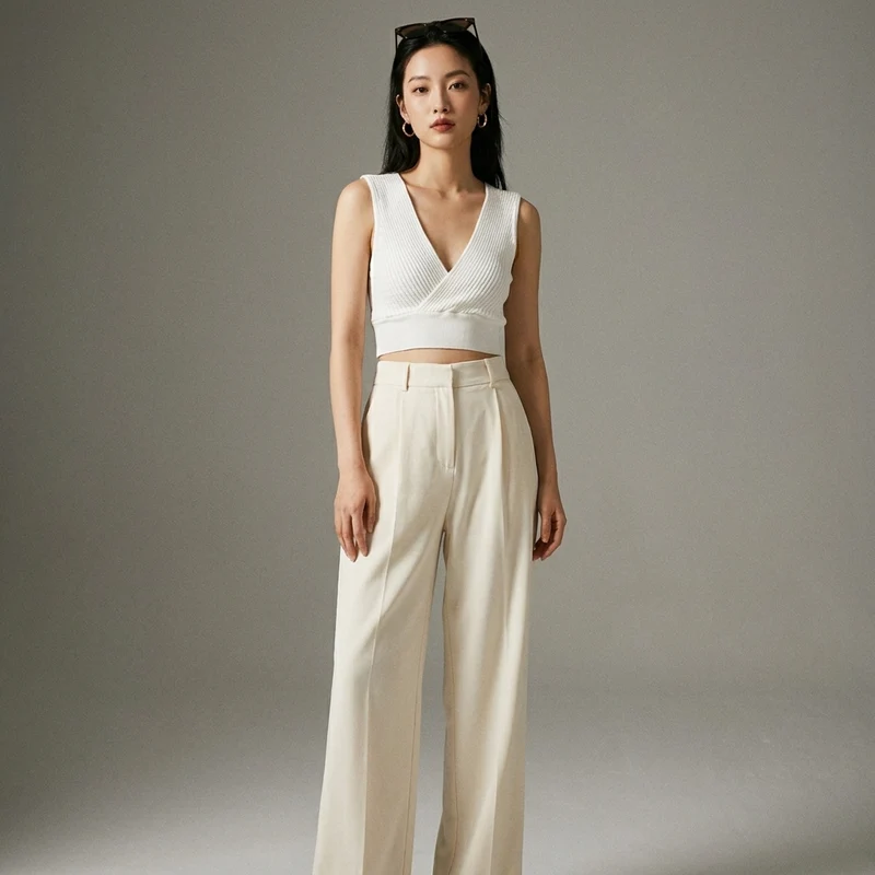 Crop Top Tricoté Col V