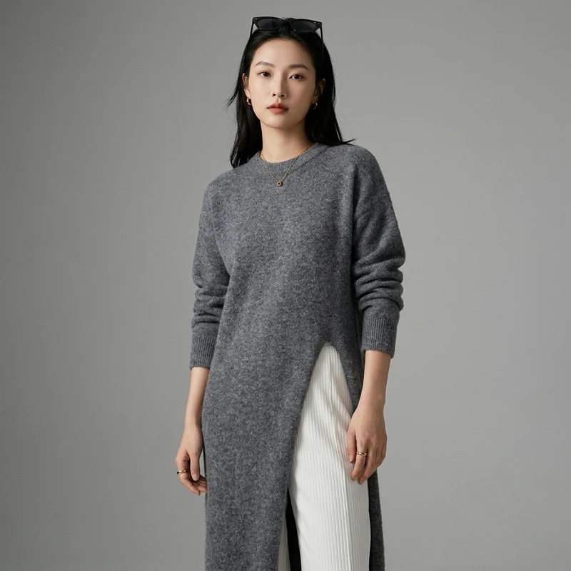 Robe Pull Fendue Tricotée