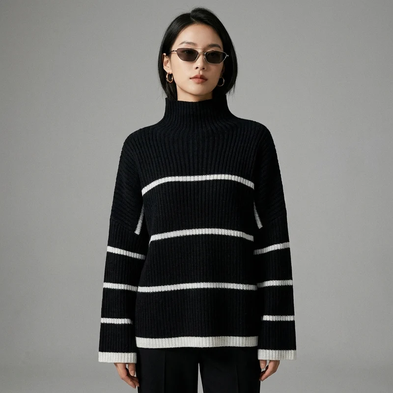 Pull Rayé Col Roulé Élégant