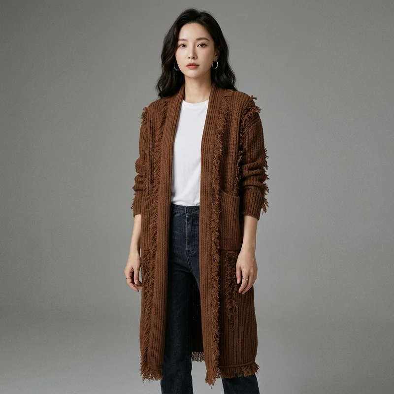 Cardigan Long Tricoté Épais