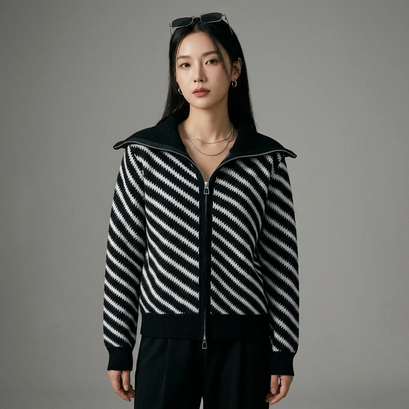 Cardigan Rayé Col V