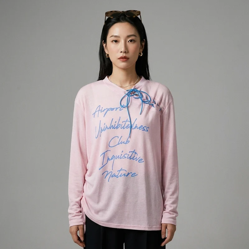 T-shirt Manches Longues Imprimé Col V