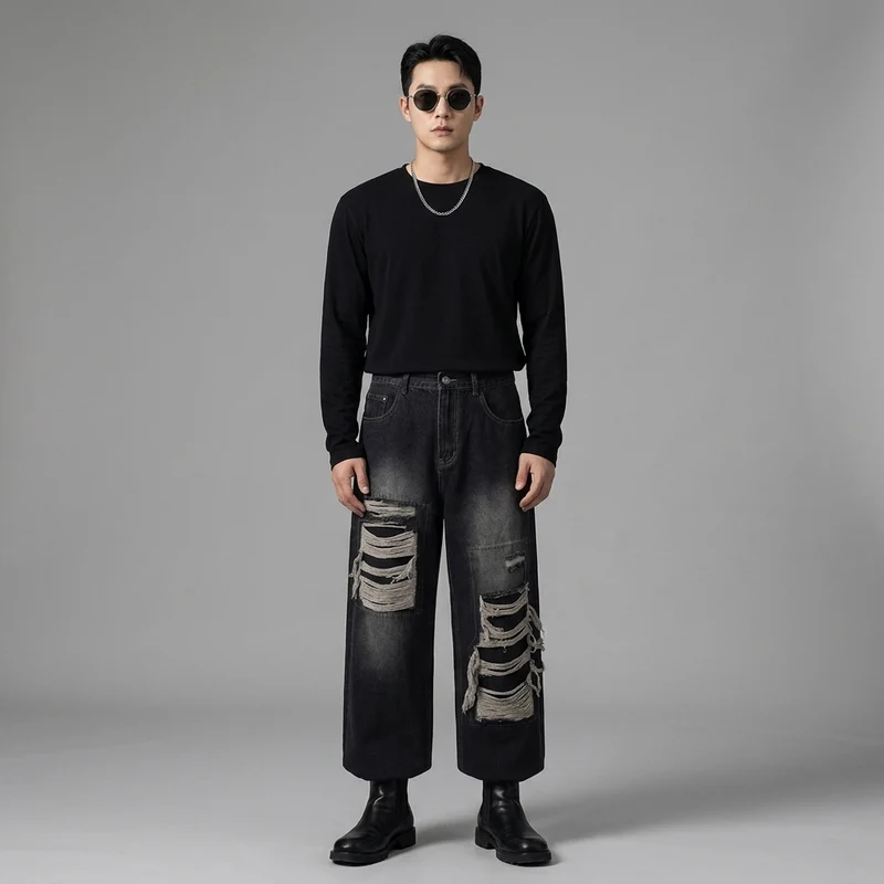 Pantalon Denim Droit Déstructuré