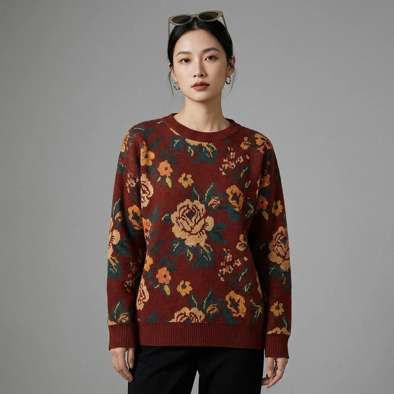Pull Jacquard Chat et Poisson