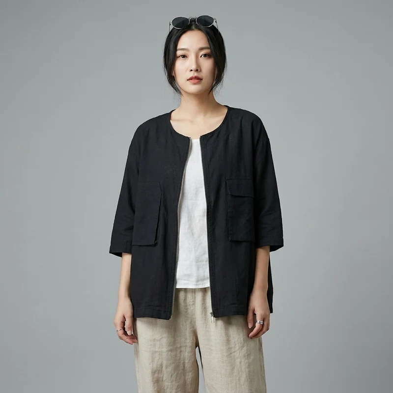 Veste Légère Col Rond Zippée