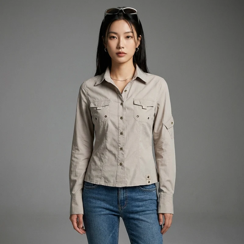 Chemise Cintrée Manches Longues Khaki
