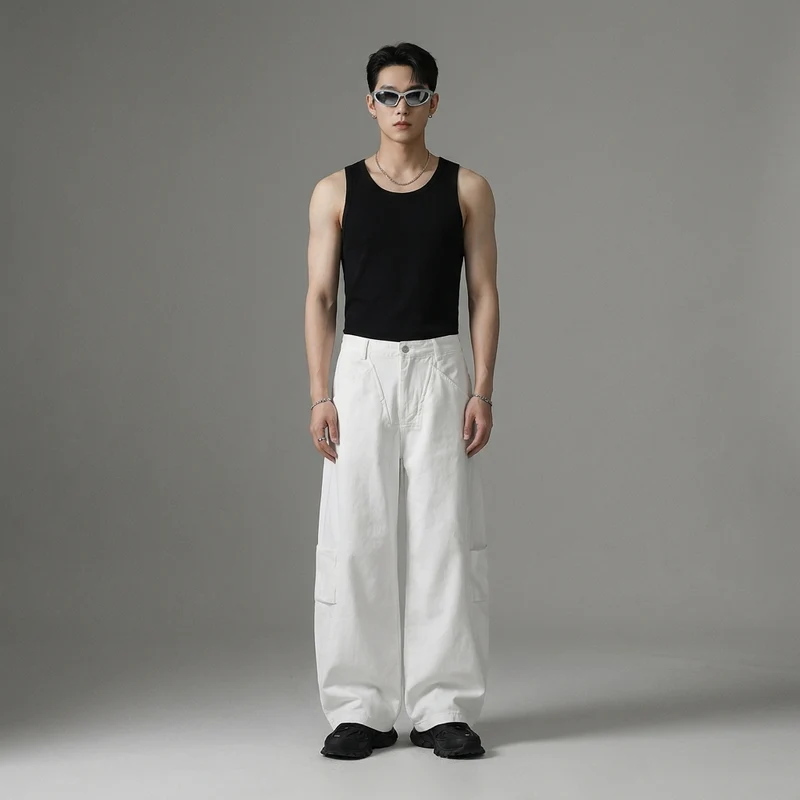 Pantalon Large en Denim Blanc