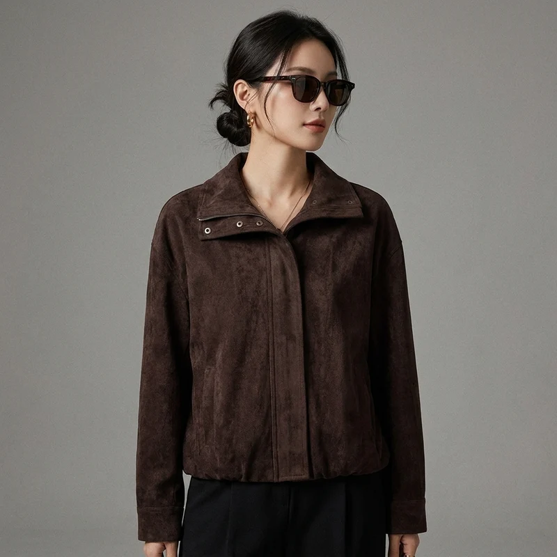 Veste en Suède à Col Chemise