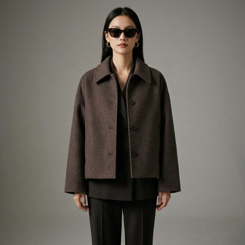 Manteau Court Laine Col Revers