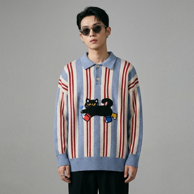 Pull Polo Brodé Rayé