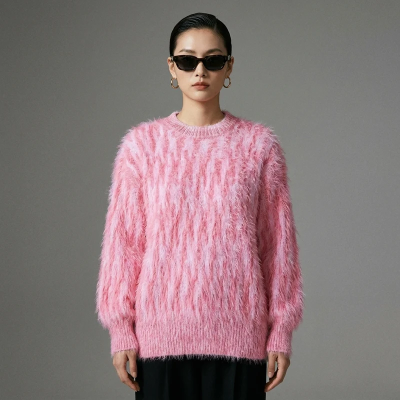 Pull Rose Jacquard Texturé