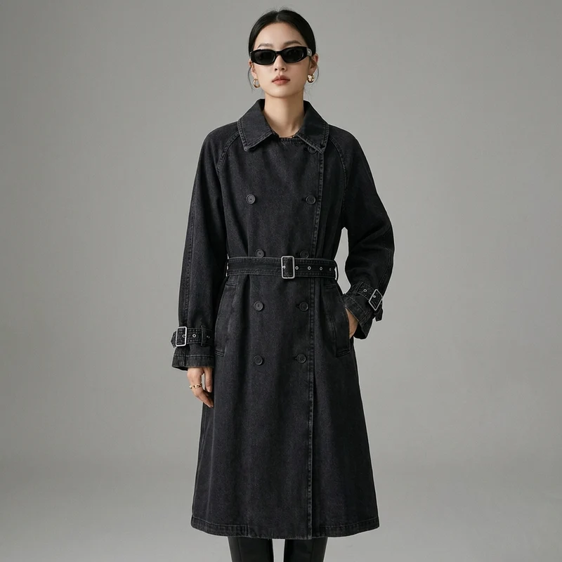 Manteau Long en Jean Ceinturé