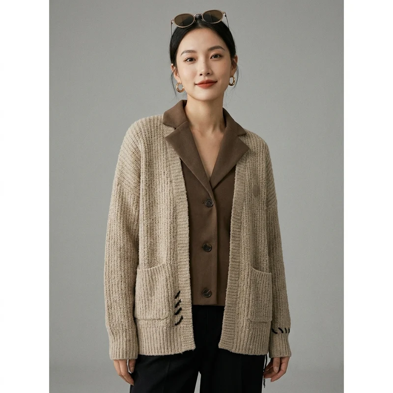Cardigan Tricoté Style Décontracté