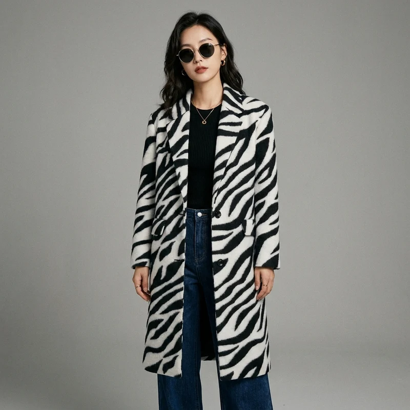 Manteau Long Rayé Élégant