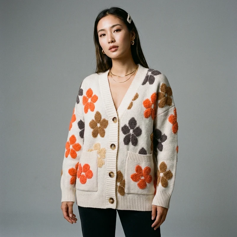 Cardigan Tricot Fleuri