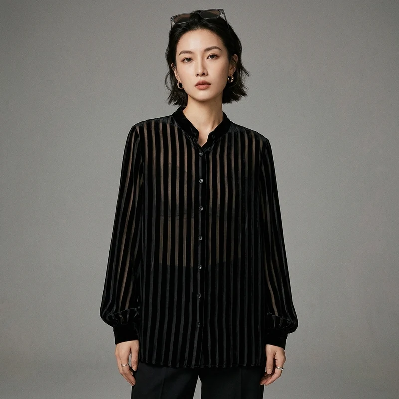 Chemise Oversize Rayée Velours