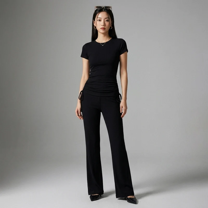 Pantalon Droit Taille Haute Décontracté