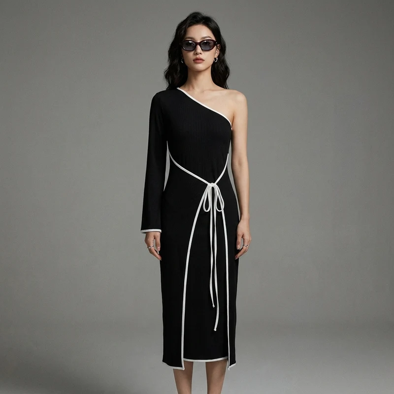 Robe Longue Slim Col Rond