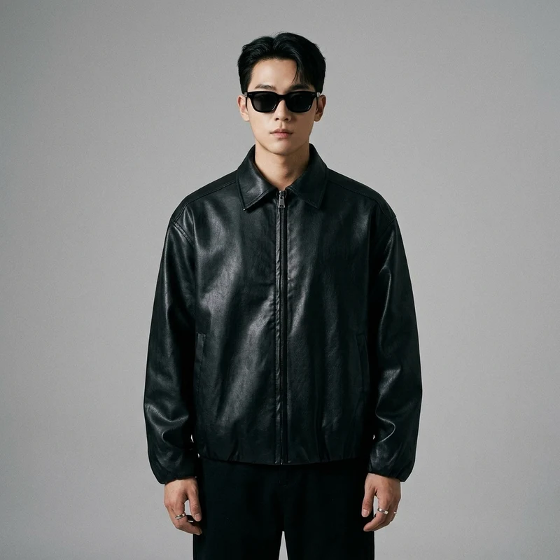 Veste Moto Effet Cuir Noire