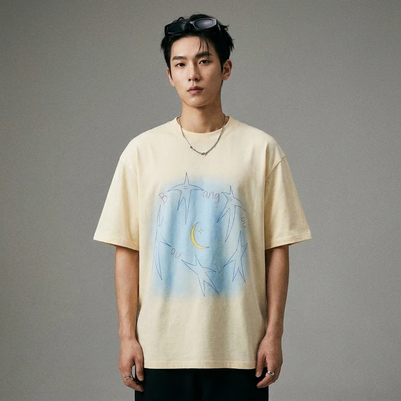 T-Shirt Oversize Lune et Étoiles