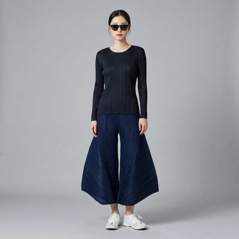 Pantalon Plissé Ample Taille Élastique