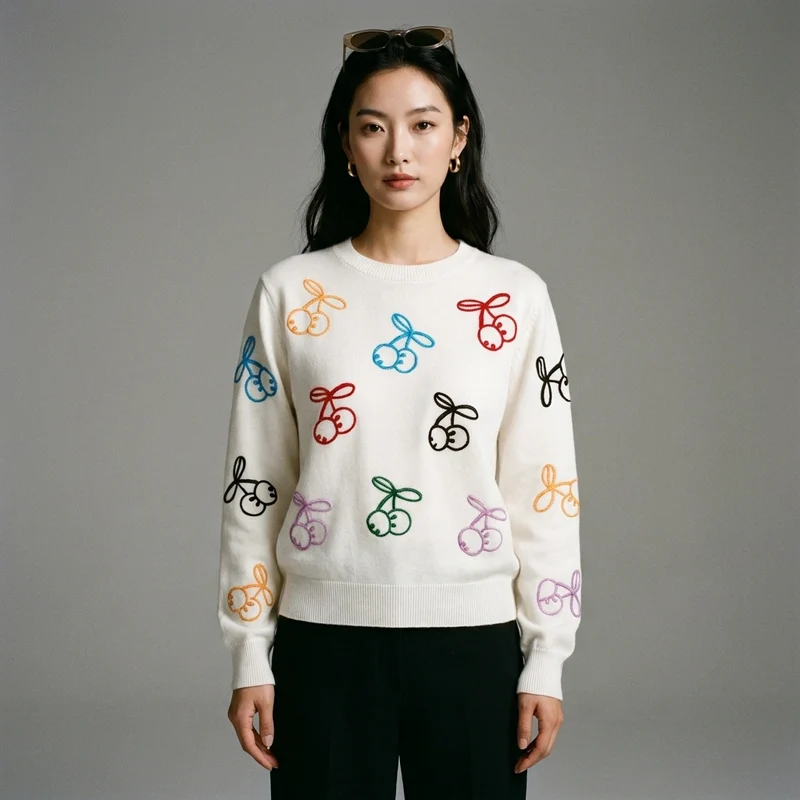 Pull Cerises Tricoté