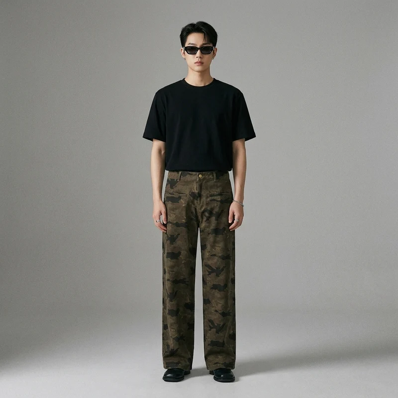 Retro Fashionable Three-dimensional Wide-leg Pile Slim Straight-leg Long Pants