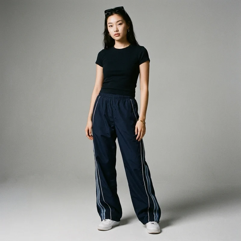 Pantalon Large Rayé Taille Basse