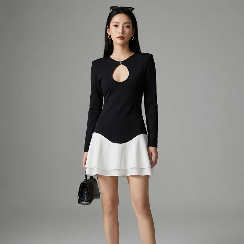Robe Plissée Bicolore Effet Creux