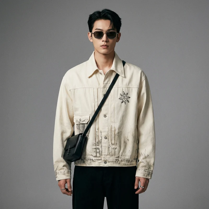 Veste Denim Imprimée Streetwear