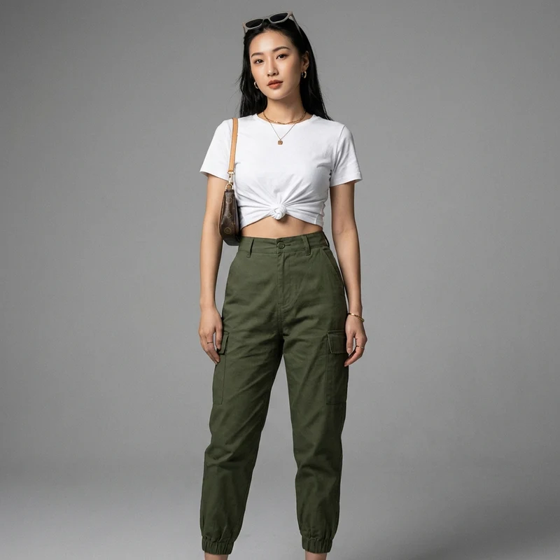 Pantalon Cargo Taille Haute