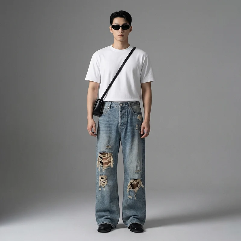 Jean Large Délavé Streetwear