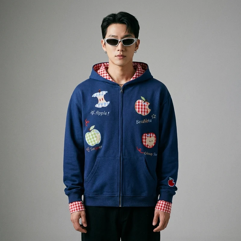 Cardigan Hoodie Brodé Carreaux