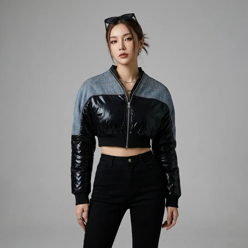 Veste Courte en Jean Col V