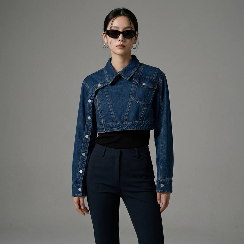 Veste Courte en Denim Asymétrique