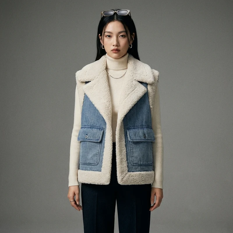 Gilet en Jean Doublé Polaire