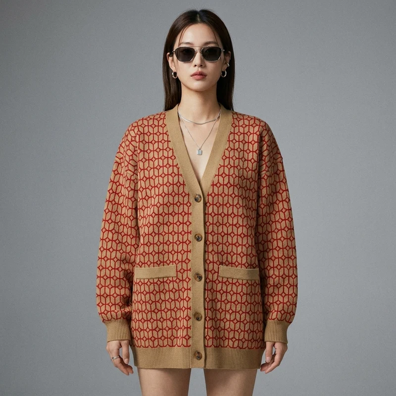 Cardigan Oversize à Carreaux Violet