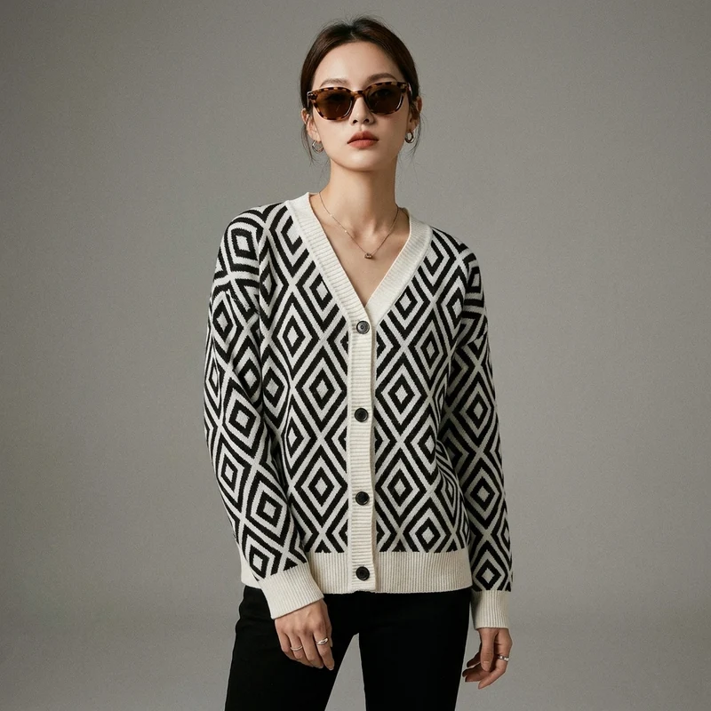 Cardigan Géométrique Manches Longues