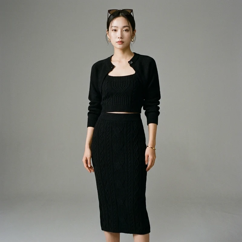 Ensemble Maille Cardigan et Jupe Longue