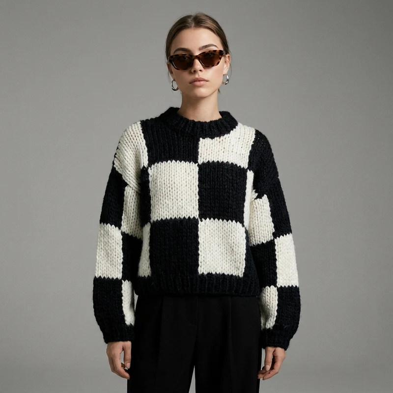 Pull Maille Épaisse Carreaux
