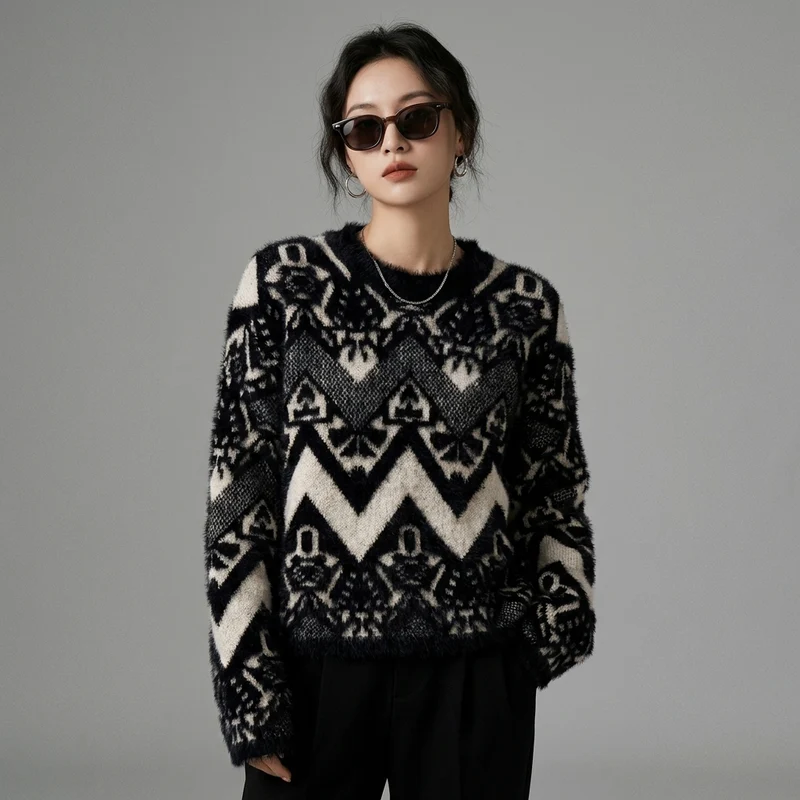 Pull Jacquard Manches Longues