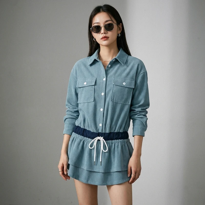 Robe Polo Côtelée Manches Longues