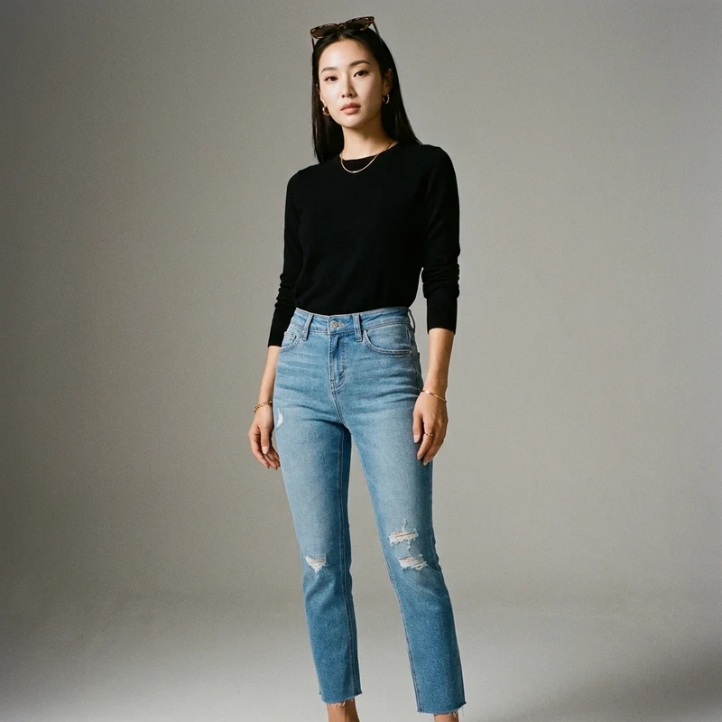 Jean Slim Taille Haute Effet Délavé