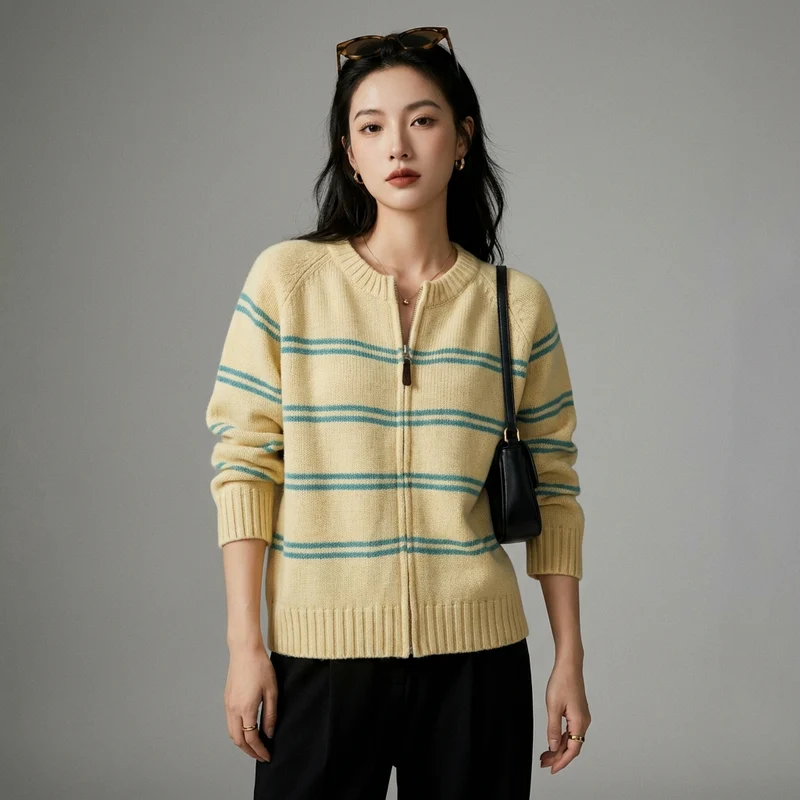 Cardigan Rayé Zippé